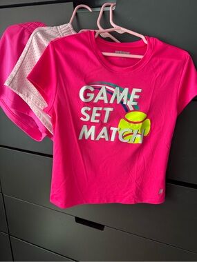 Prince Girls' Hot Pink 'Game Set Match' Tee with Neon Yellow Tennis Detail